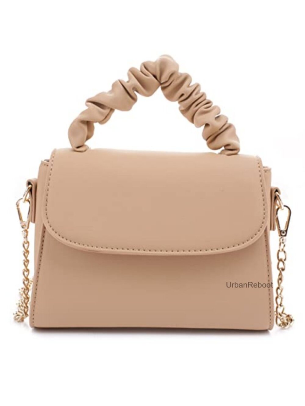 Small Vegan Leather Crossbody Bag with Top Handle & Chain Strap